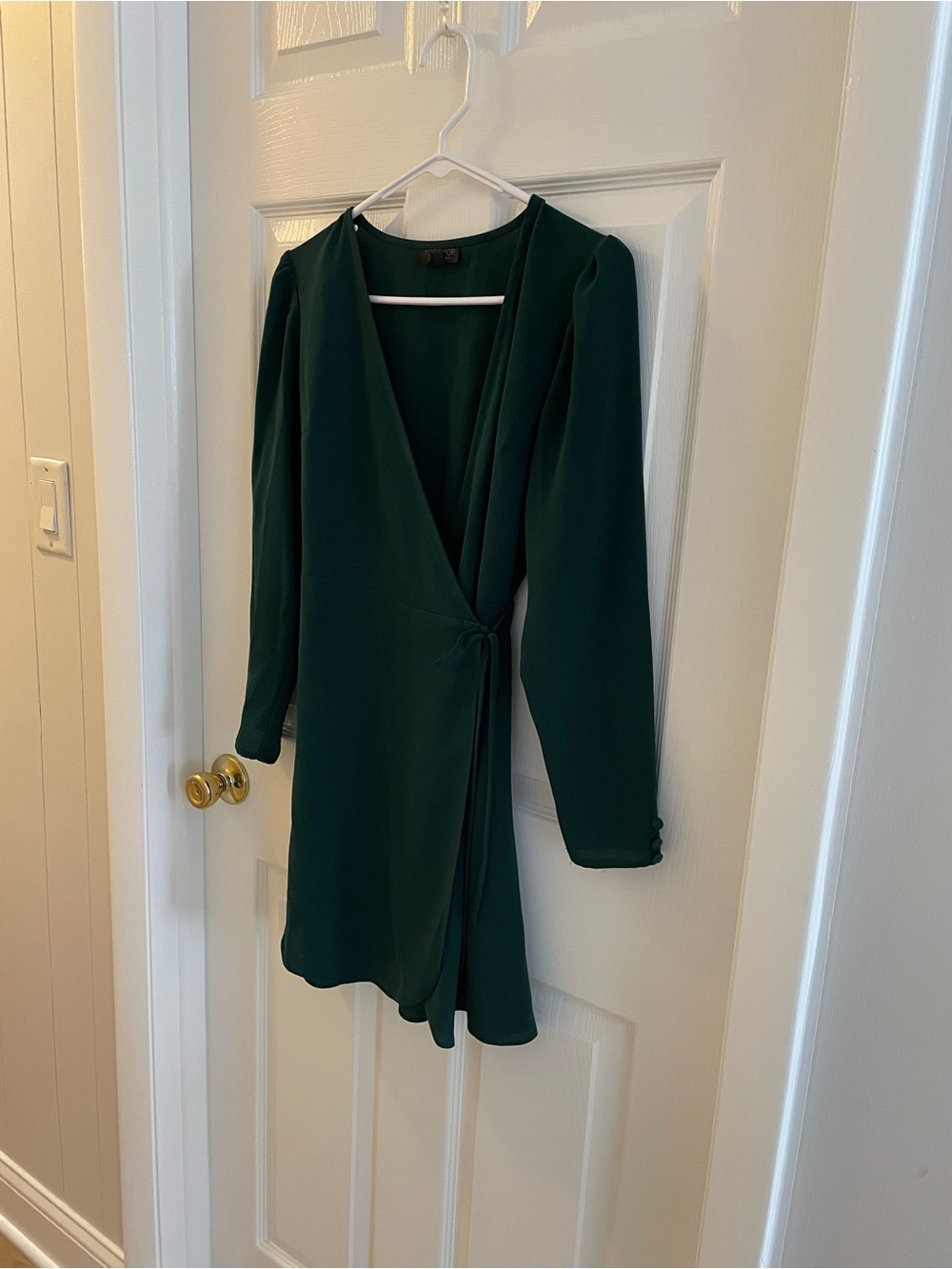 Top Shop Long Sleeve Deep Green Wrap Dress - size US 4